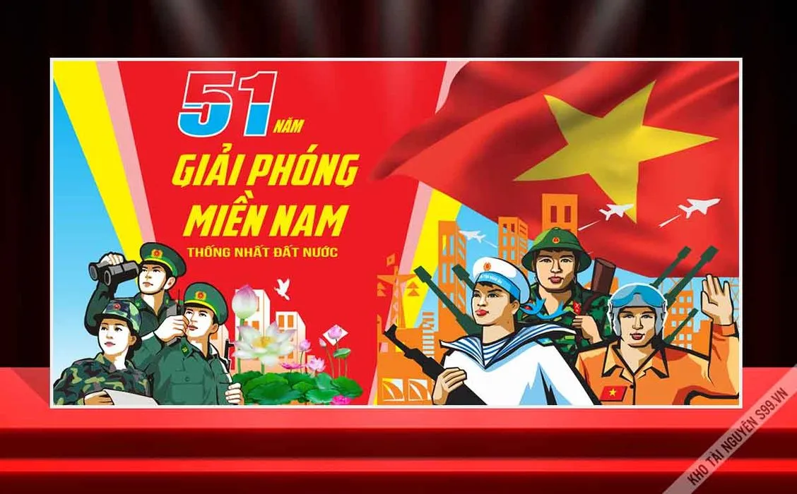 Backdrop 51 Năm Giải Phóng Miền Nam - Vector CDR Chất Lượng Cao