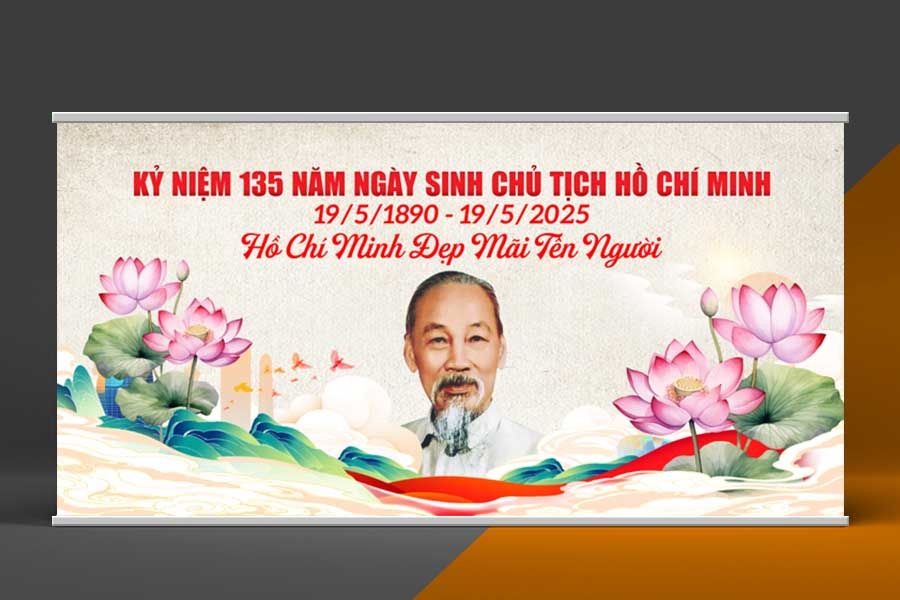 Backdrop kỷ niệm ngày sinh nhật Bác Hồ 19 tháng 5 file corel chất lượng cao - Mẫu số 8