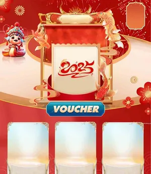 Mẫu thiết kế voucher Tết 2025 đỏ vàng cá chép pháo hoa File PSD