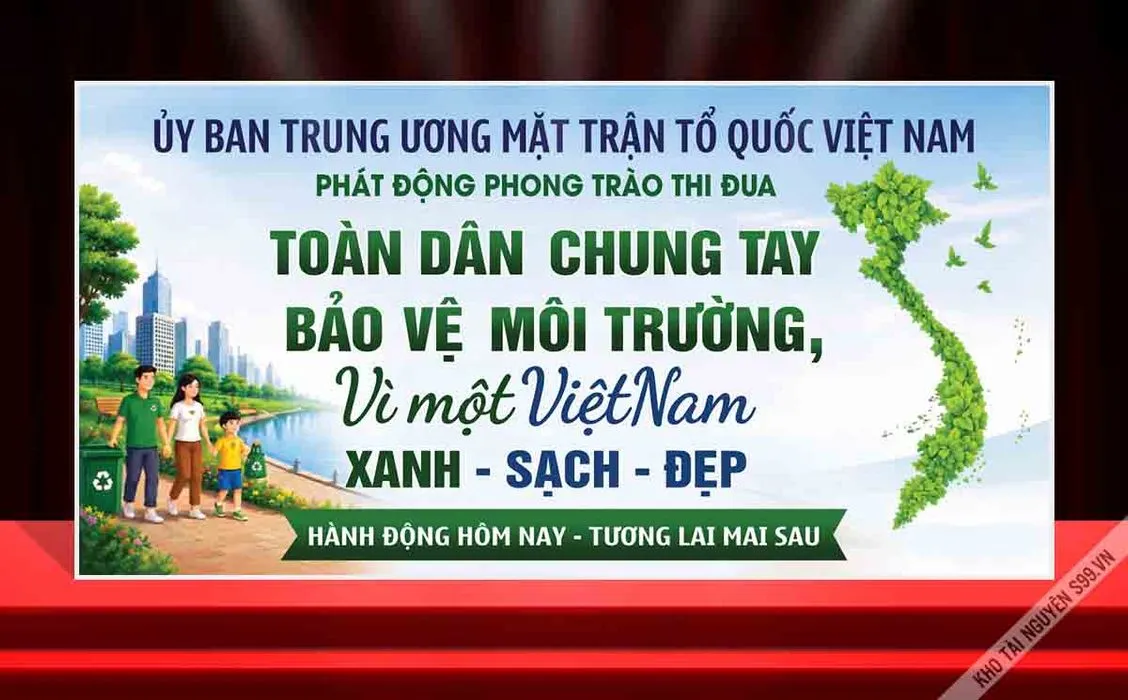  Phông nền  sân khấu Toàn Dân Chung Tay Bảo Vệ Môi Trường Xanh Sạch Đẹp - File Corel