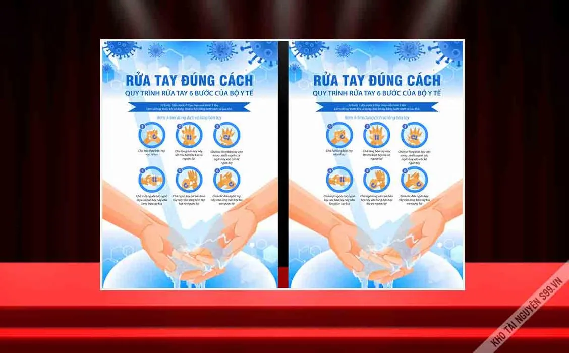 Mẫu thiết kế poster quy trình rửa tay đúng cách 6 bước của Bộ Y tế File Corel