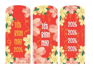Bao lì xì Tết Bính Ngọ 2026 họa tiết hoa vàng đỏ Vector