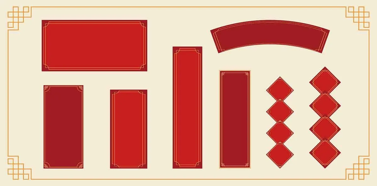 Câu đối Tết Vector khung đỏ vàng