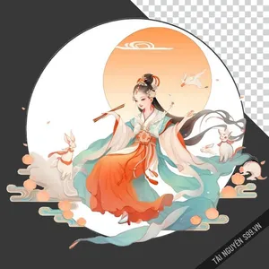 Chị Hằng đứng trước cung trăng cùng thỏ ngọc file PNG