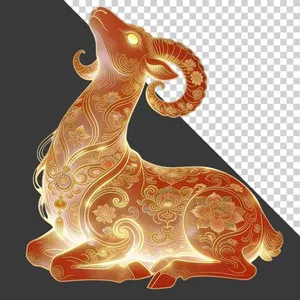 File PNG - Hình ảnh linh vật con dê vàng họa tiết hoa sen tách nền