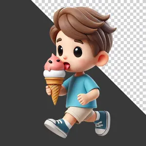 Cậu Bé Hoạt Hình Ăn Kem Hoa Quả – File PNG Chất Lượng Cao