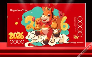 File Corel Tranh Tết 2026 Con Ngựa Hoạt Hình Cưỡi Mây Đón Xuân