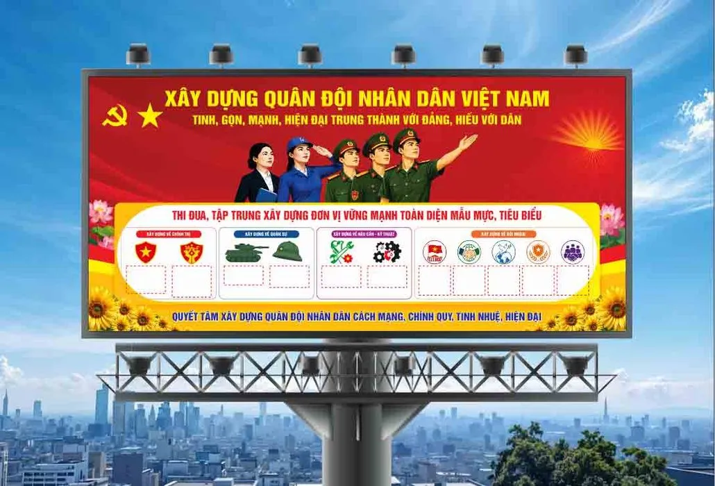 File corel - Mẫu thiết kế pano xây dựng quân đội nhân dân Việt Nam 