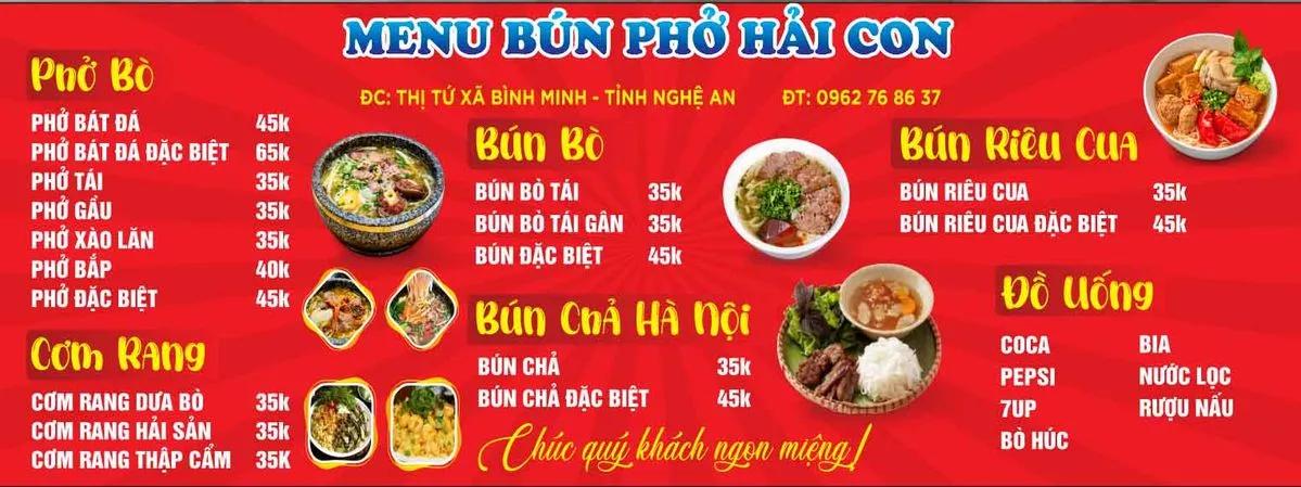 Thực đơn quán ăn Việt Nam - Bún Phở Hải Con file CDR