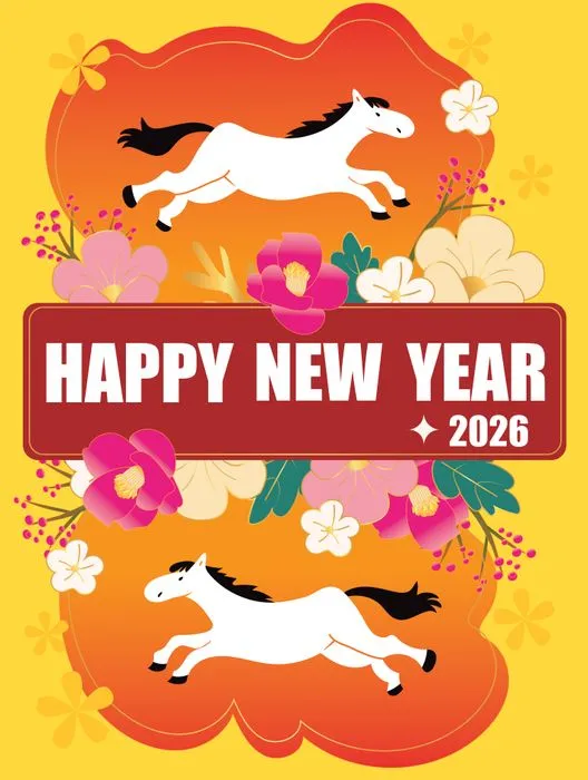 File Ai ngựa trắng vui nhộn hoa đào Happy New Year 2026