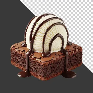 Bánh Brownie và Kem Vanilla Chảy Sốt Socola - PNG Chất Lượng Cao