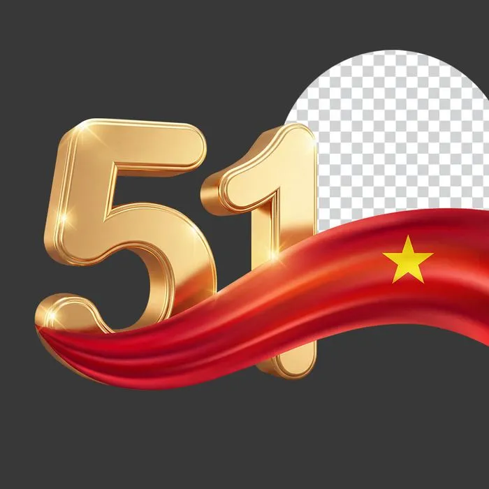 Số 51 Vàng Gold & Cờ Việt Nam - Kỷ Niệm Giải Phóng Miền Nam PNG