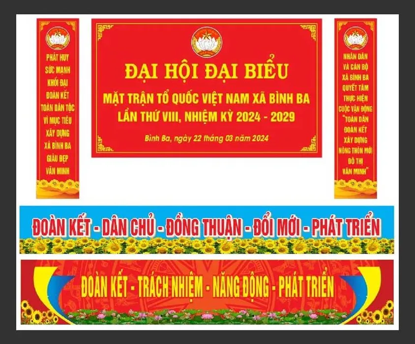 Mẫu file Corel trang trí Đại hội Đại biểu Mặt trận Tổ quốc Việt Nam xã Bình Ba 2024 – 2029