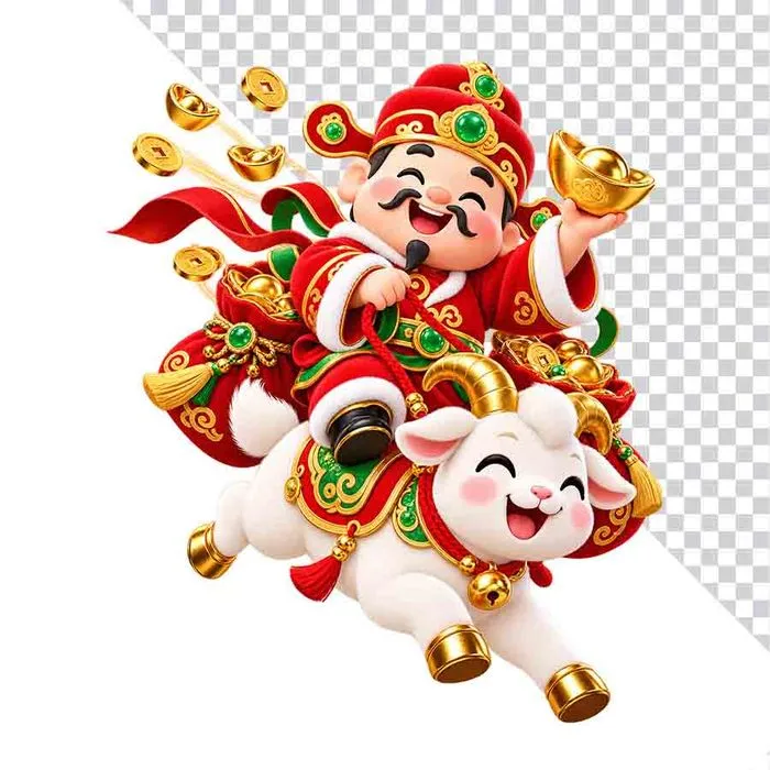 File PNG - Hình ảnh thần tài cưỡi dê trắng phi nước đại thỏi vàng
