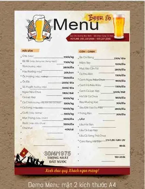 Menu Quán Nhậu Bia 86 - Thiết Kế Chuyên Nghiệp Dễ Chỉnh Sửa CDR