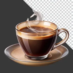 Ly cà phê đen nóng bốc khói thủy tinh trong suốt.png