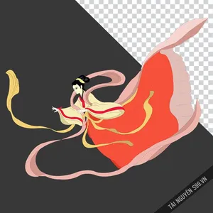 Chị Hằng PNG áo đỏ cam bay lượn – Hình minh họa Trung Thu truyền thống