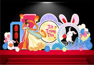 Sân khấu Tết Trung Thu có chị Hằng thỏ ngọc lồng đèn đỏ trang trí đẹp File Corel
