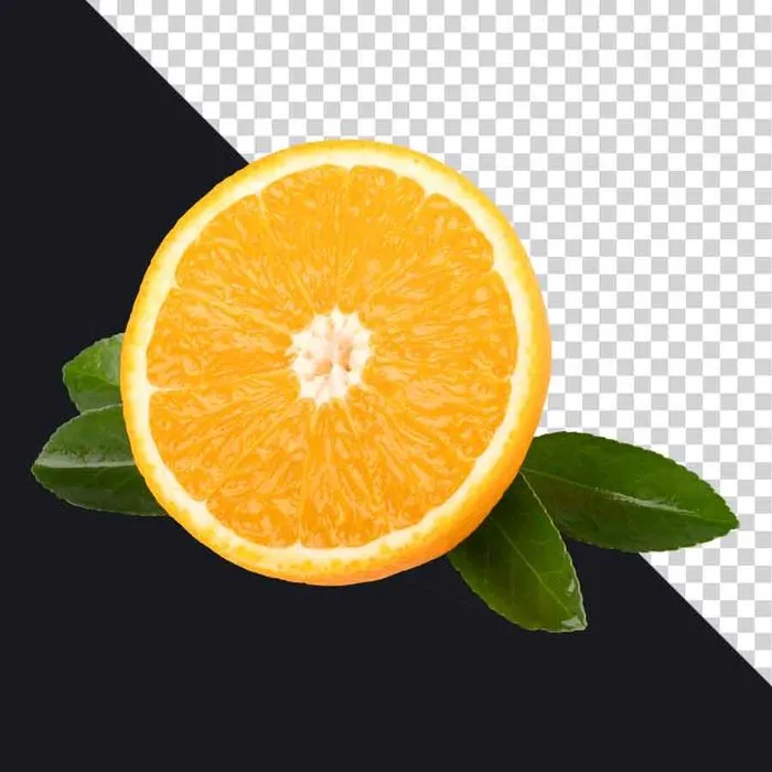 File PNG lát cam tươi mọng nước với lá xanh