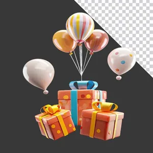 Hộp quà kèm bóng bay nhiều màu sắc File PNG