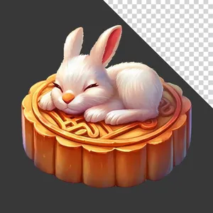 Chú thỏ ngọc ngồi trên bánh trung thu đáng yêu - File PNG
