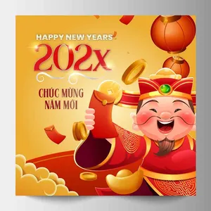 Thiệp Chúc Mừng Năm Mới 202X Thần Tài Và Đèn Lồng File  - Ai