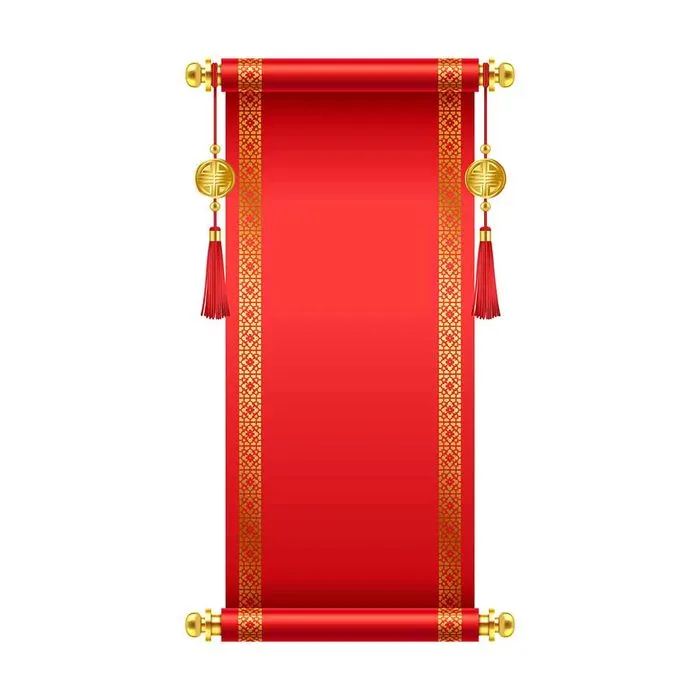 Cuốn thư đỏ treo tua lụa trang trí hoàng gia Vector