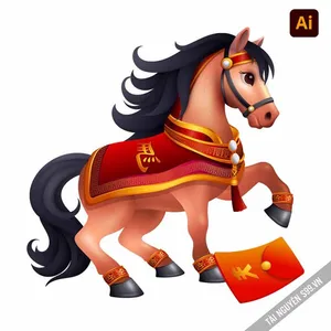 Ngựa hoạt hình mặc áo đỏ cầm bao lì xì – File Ai