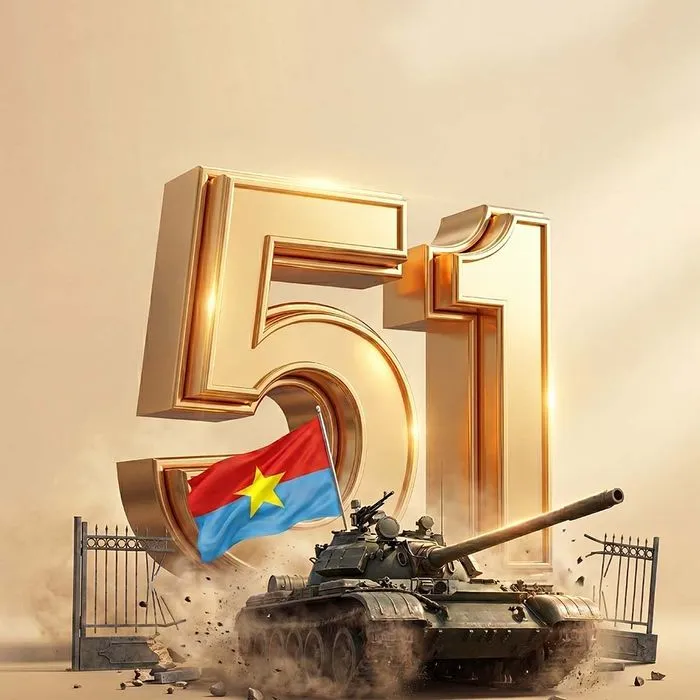 Kỷ niệm 51 năm Giải phóng Miền Nam: Hình ảnh số 51 vàng & Cờ Việt Nam