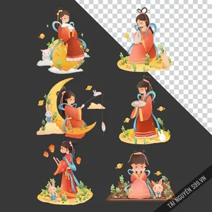 Chị Hằng PNG áo trắng bay lượn – Hình minh họa Trung Thu nghệ thuật