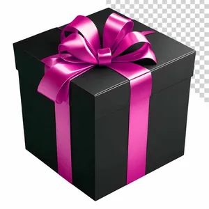 Hộp quà màu đen sang trọng PNG thắt nơ hồng nổi bật