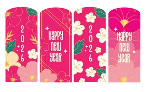 Bao lì xì Tết 2026 nền hồng hoa mai vàng File EPS