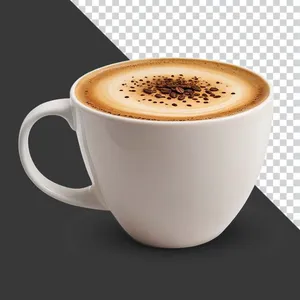 Ly cà phê cappuccino nóng trang trí hạt cà phê.png