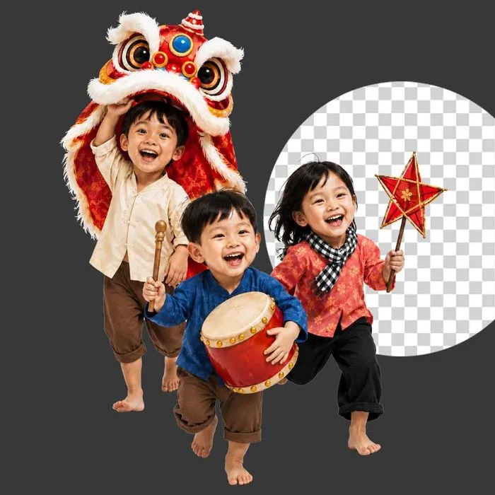 Hình ảnh trẻ em vui tết trung thu rước đèn ông sao - File PNG chất lượng cao 8K