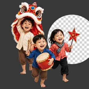 Hình ảnh trẻ em vui tết trung thu rước đèn ông sao - File PNG chất lượng cao 8K