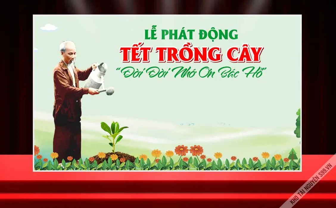 Phông nền lễ phát động Tết trồng cây đời đời nhớ ơn Bác Hồ File Corel