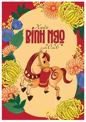 ranh File Ai Xuân Bính Ngọ 2026 ngựa và hoa cúc rực rỡ sắc màu