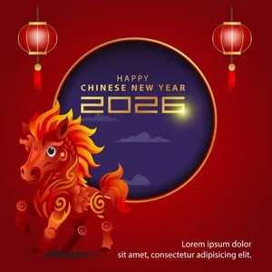 Hình ảnh Tết 2026 ngựa đỏ hoạt hình nền đêm – File Ai