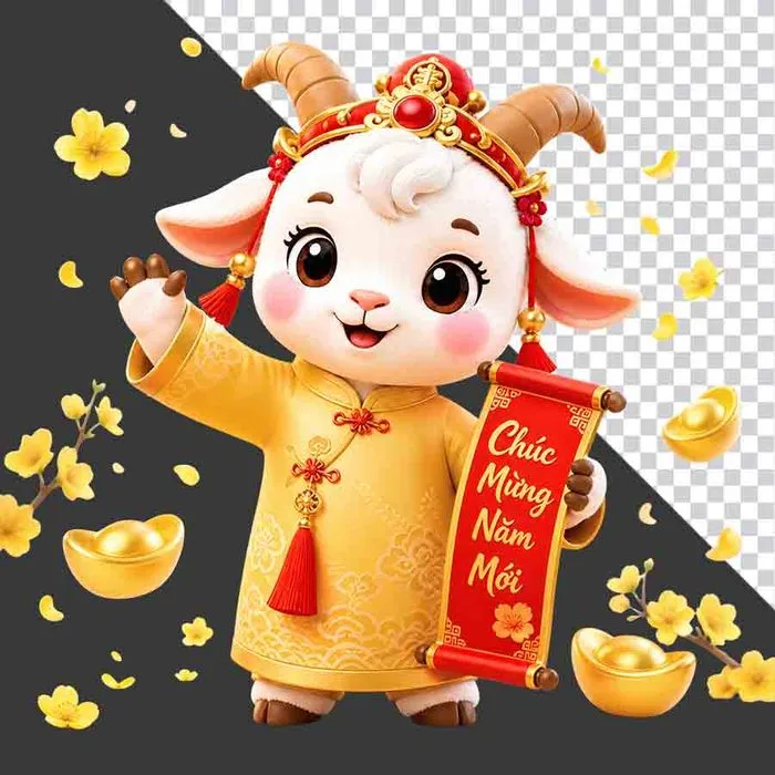 Con dê tết hoạt hình 3d chúc mừng năm mới - File PNG