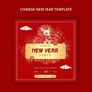 Template Thiệp Chinese New Year Party Đỏ Rabbit File Vector