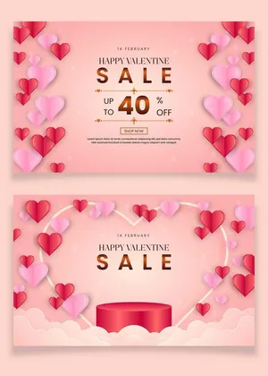 Banner Valentine giảm giá trái tim hồng đỏ File EPS