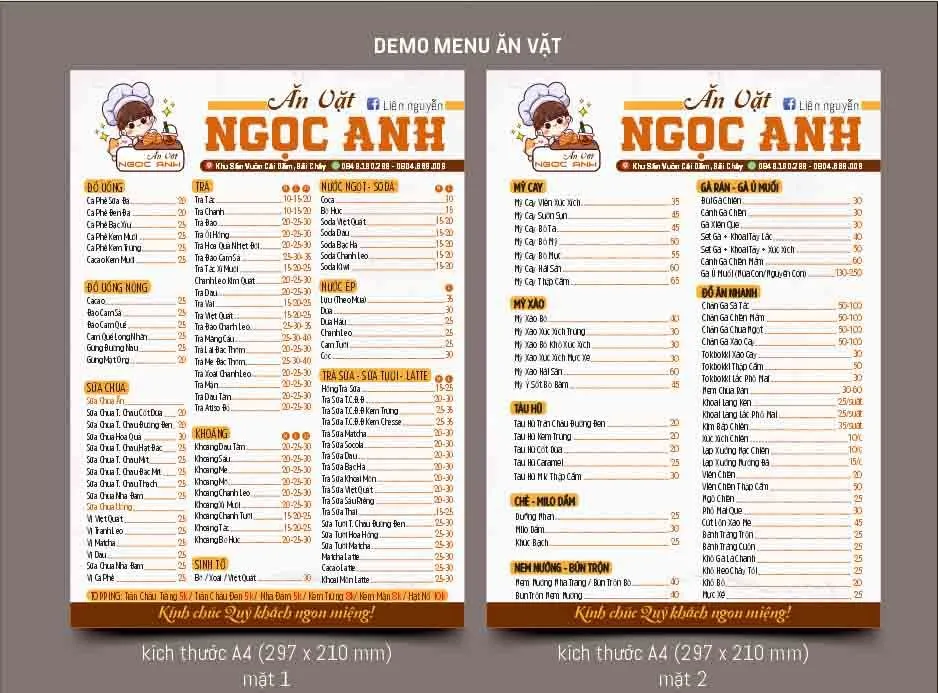 Menu Quán Ăn Vặt Ngọc Anh - Thiết Kế Sẵn Chuẩn SEO