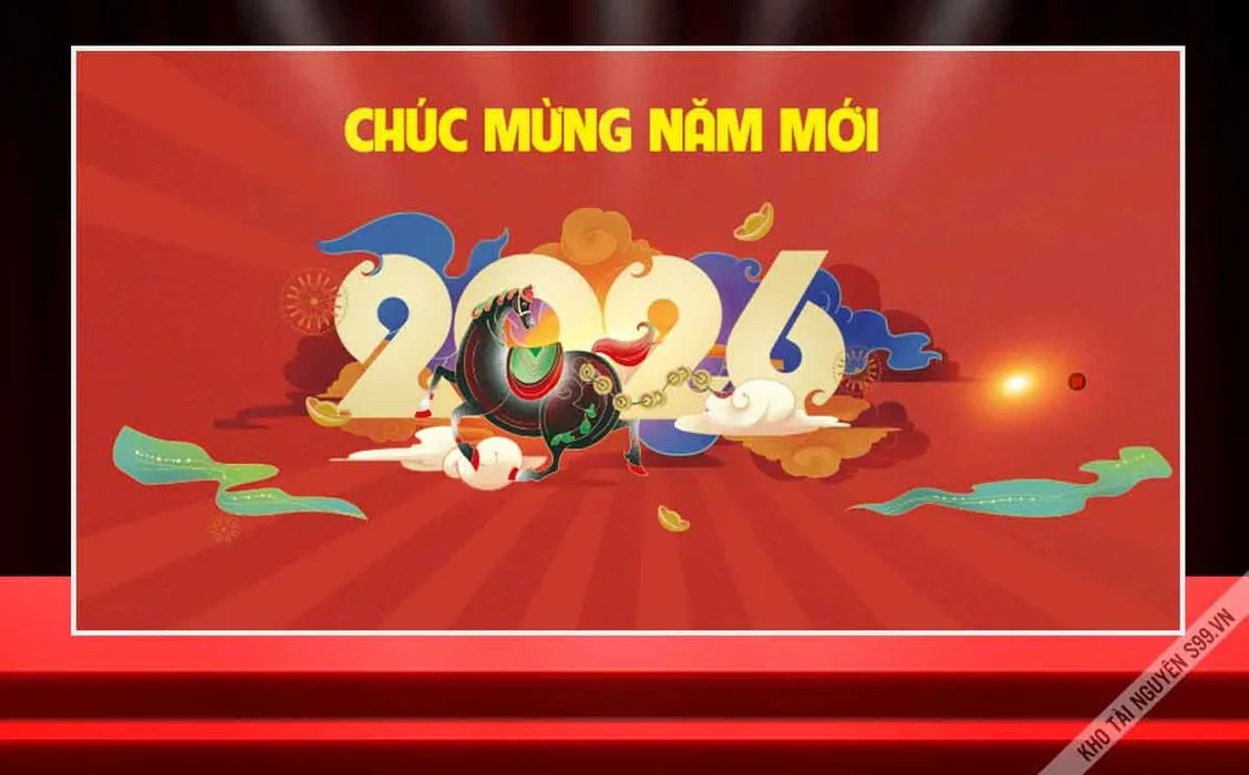 Backdrop Chúc mừng năm mới 2026 ngựa chạy - File Corel