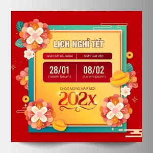Lịch nghỉ Tết Nguyên Đán trang trí hoa đào – File Vector