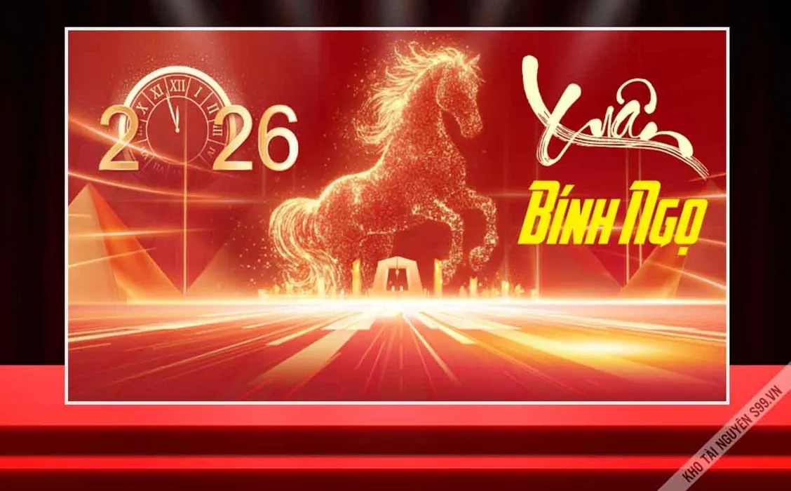 File Corel – Phông nền Xuân Bính Ngọ 2026 đồng hồ đếm ngược