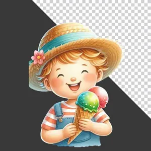 Em bé hoạt hình dễ thương ăn kem mùa hè - File JPG