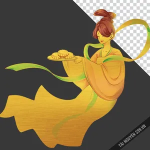 File PNG chị hằng mang đĩa bánh trung thu không nền