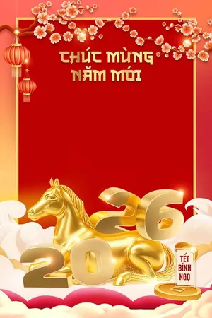 Mẫu nền chúc mừng năm mới File PSD năm 2026 hình ngựa vàng
