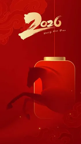Thiết kế 2026 Happy New Year ngựa vàng trong đèn lồng đỏ - File Vector