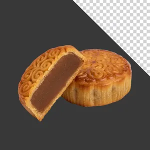 Bánh trung thu truyền thống cắt đôi – File PNG không nền